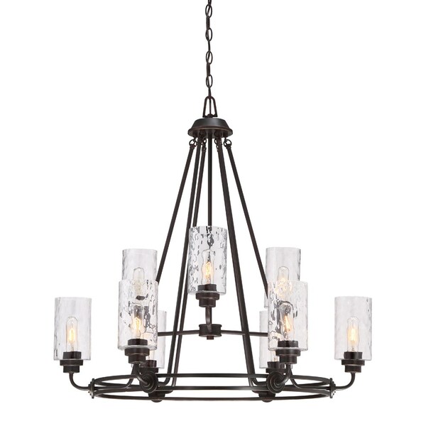 Designers Fountain Gramercy Park 9 Light Classic Old English Bronze with Blown Hammered Glass Shades Chandelier 87189-OEB - main